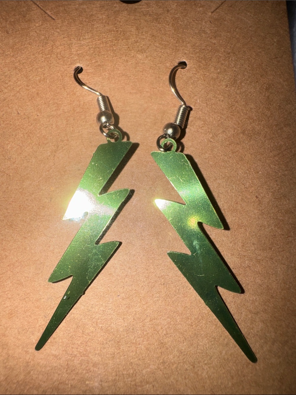 Green Lightning Bolt Dangle Earrings - Unbranded